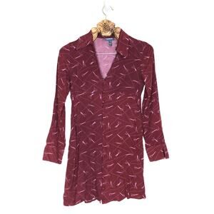 ModCloth A Cut Above Average Shirt Dress Scissor Burgandy Collar Long Sleeve M